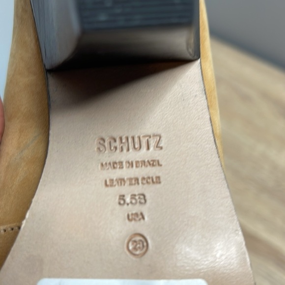 Schutz NWT Mackie Nubuck Leather Western Boots Honey Tan Pointed Toe Block Heel - Picture 9 of 10